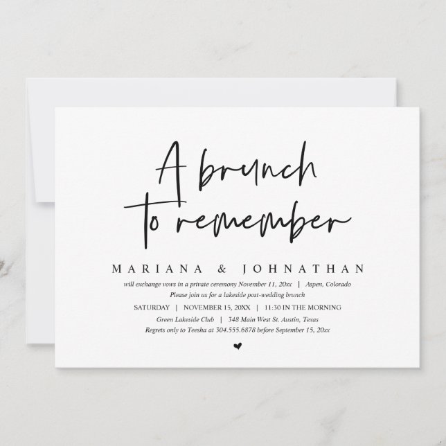 Invitación Un Brunch Para Recordar, Boda Fiesta Elopement (Anverso)