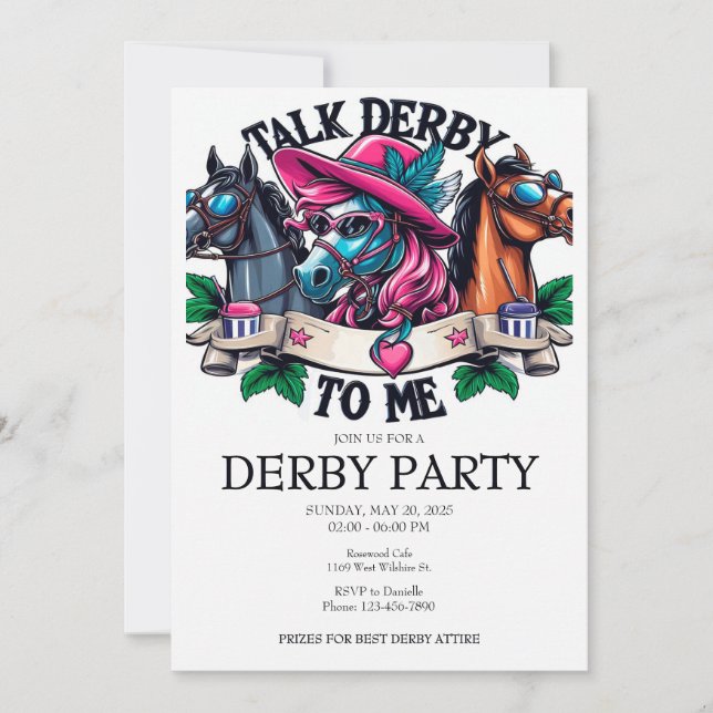 Invitación Un Caballo Glamoroso Habla De Derby Para Mí Fiesta (Anverso)