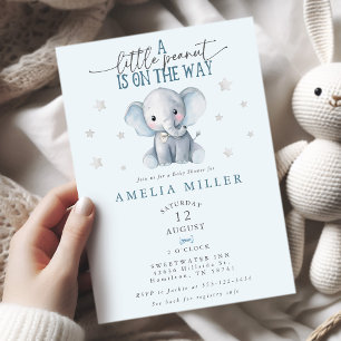 Invitación Un cacahuete en camino Elefante Azul Baby Shower