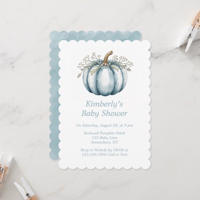 Invitación Un calabaza está en camino Boy Baby Shower (Anverso/Reverso In Situ)
