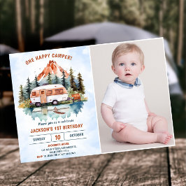 Invitación Un campamento feliz 1er cumpleaños foto de camping