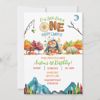 Invitación Un Camper Feliz Cumpleaños de Aventura de Otoño