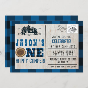 Invitación Un Camper Feliz Flannel Jugado 1er Cumpleaños
