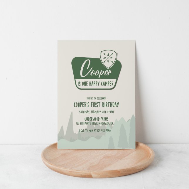 Invitación Un camper feliz, un primer cumpleaños, Woodland (Subido por el creador)
