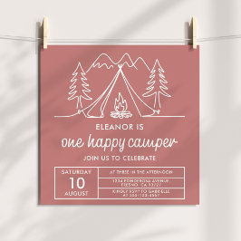 Invitación Un Campista Feliz Minimalista Garabato Rosa Polvor
