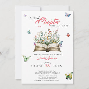 Invitación Un capítulo nuevo libro floral acuarela mariposas