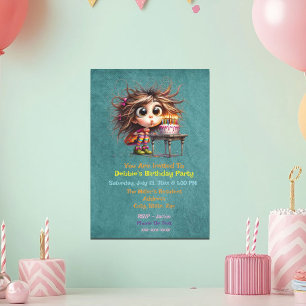 Invitación Un caprichoso Chica de cumpleaños haciendo un dese