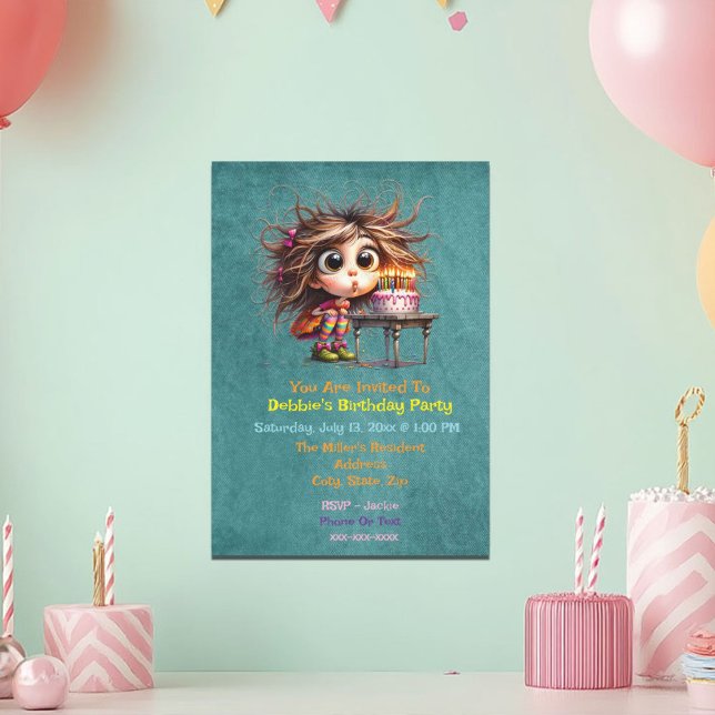 Invitación Un caprichoso Chica de cumpleaños haciendo un dese (Subido por el creador)