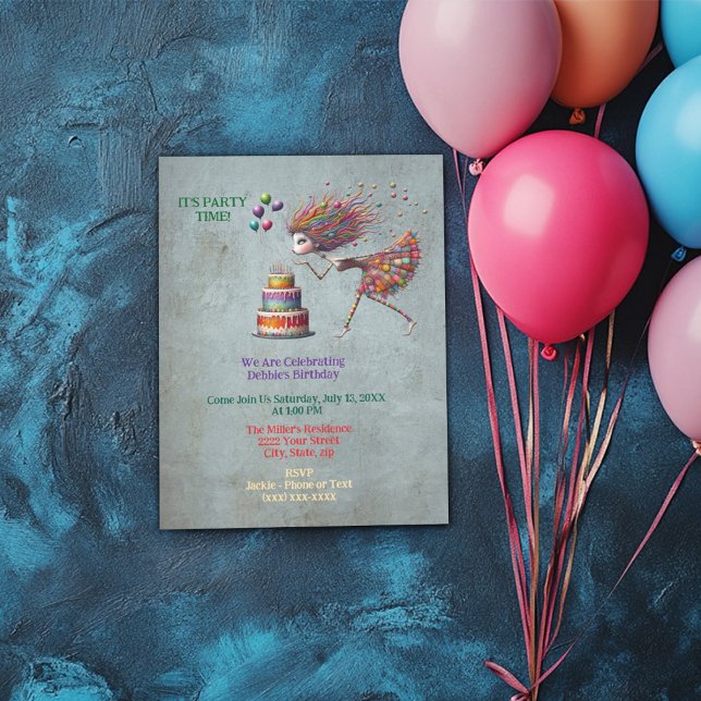 Invitación Un caprichoso Chica de cumpleaños sacando velas (Subido por el creador)