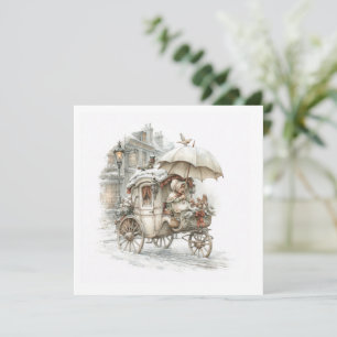 Invitación un carruaje de cuento de hadas con una niña en una