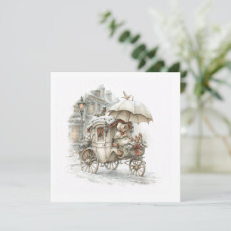 Invitación un carruaje de cuento de hadas con una niña en una