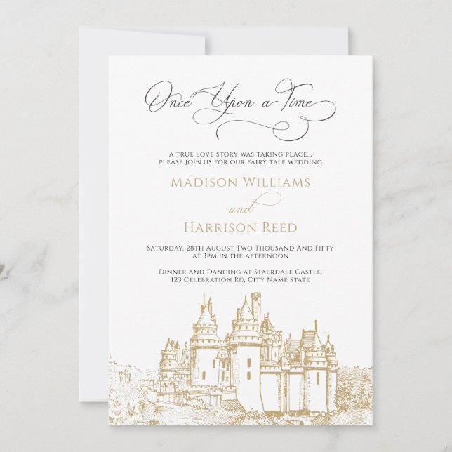 Invitación Un Castillo Elegante Una Vez Antes Un Boda De Cuen (Anverso)