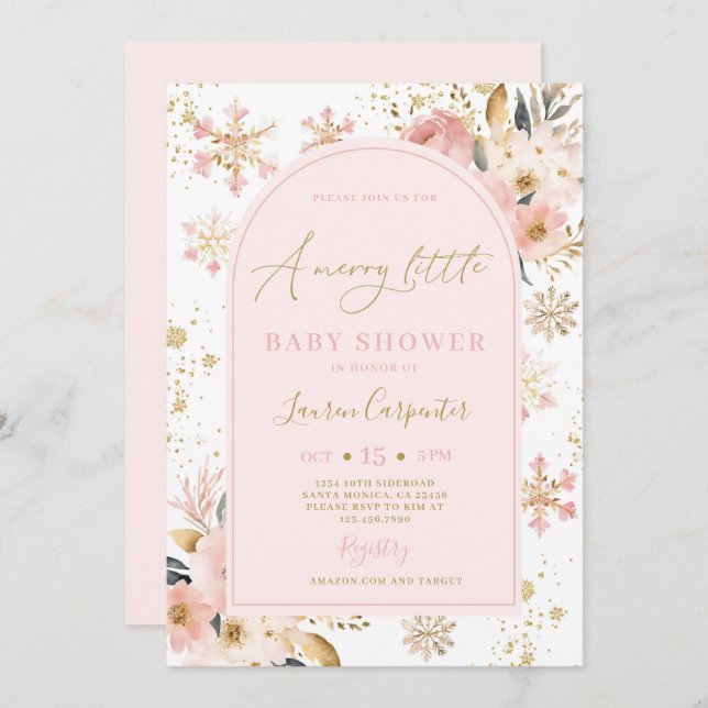 Invitación Un Chica Baby Shower Feliz (Anverso / Reverso)