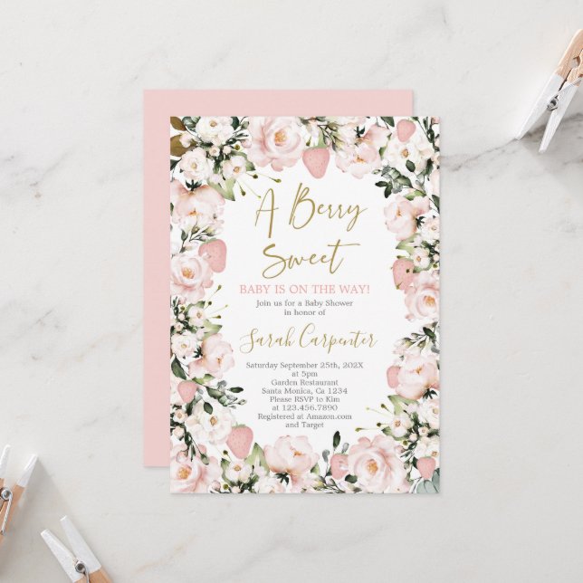 Invitación Un Chica de Baby Shower dulce de Berry (Anverso/Reverso In Situ)