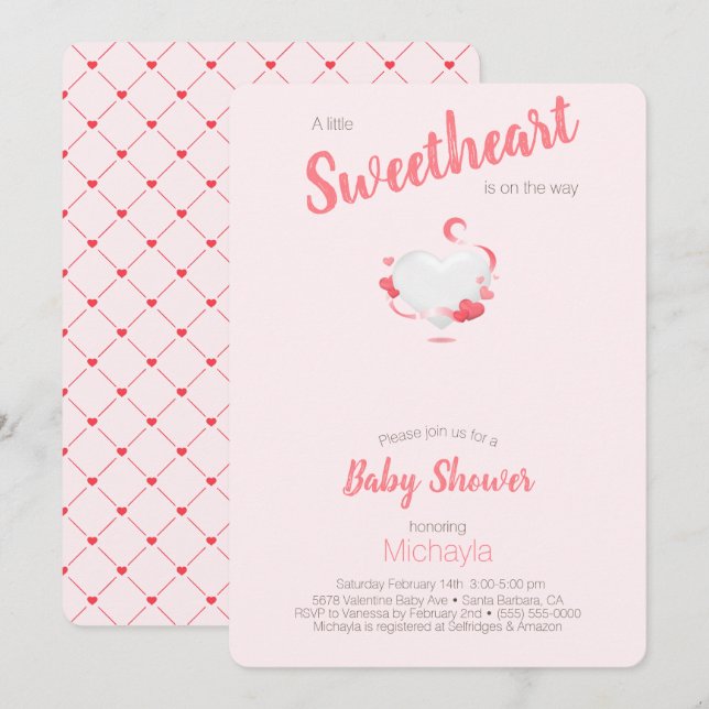 Invitación Un Chica de corazón rosado muy querido Baby Shower (Anverso / Reverso)