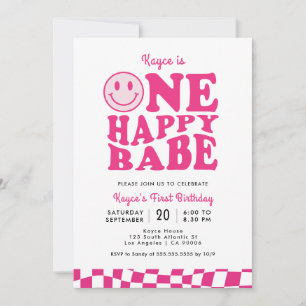Invitación Un Chica de la cara de sonrisa rosa feliz bebé pri