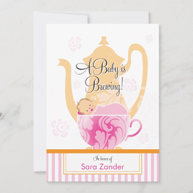 Invitación Un chica de la fiesta del té el | de Baby Shower (Anverso)