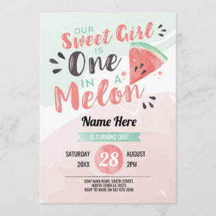 Invitación Un Chica dulce primer melón primer cumpleaños invi