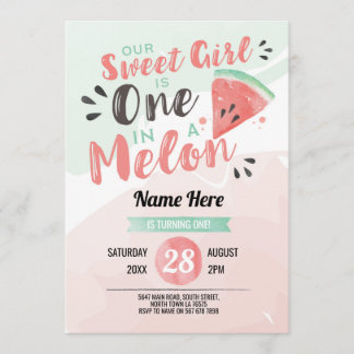 Invitación Un Chica dulce primer melón primer cumpleaños invi
