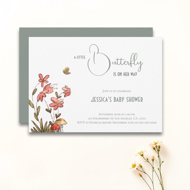 Invitación Un Chica floral de mariposa pequeña Baby Shower (Subido por el creador)