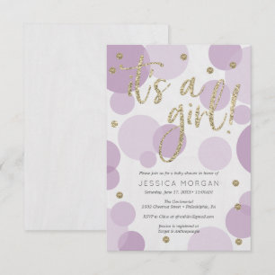 Invitación Un Chica morado de Baby Shower invita al punto de 