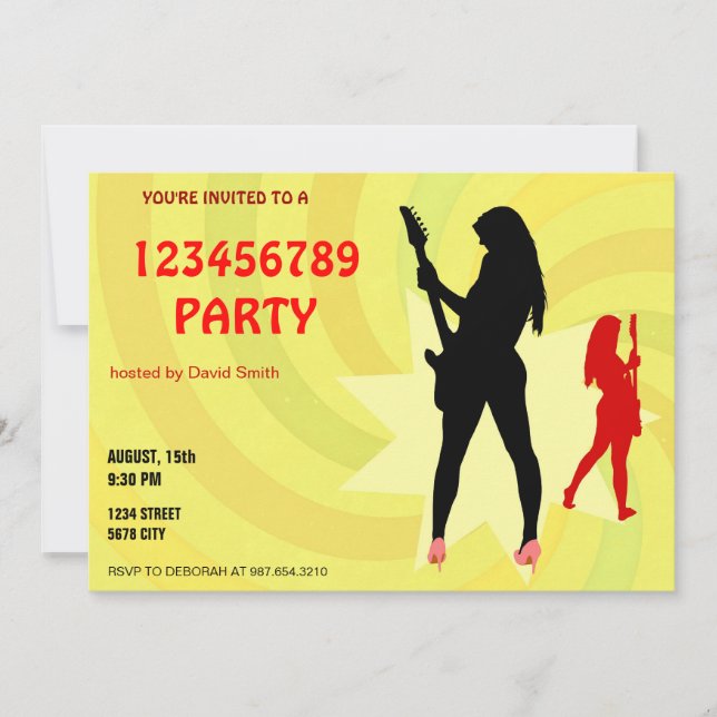 Invitación Un chica palying la guitarra eléctrica (Anverso)