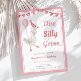 Invitación Un Chica rosado y tonto de oca invitando a su prim