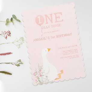 Invitación Un Chica rosado y tonto de oca, primer cumpleaños