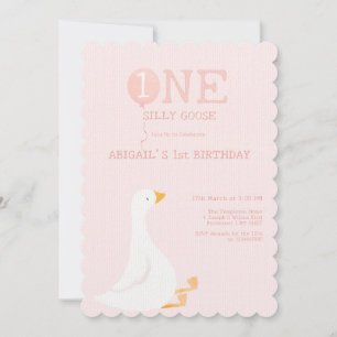 Invitación Un Chica rosado y tonto de oca, primer cumpleaños