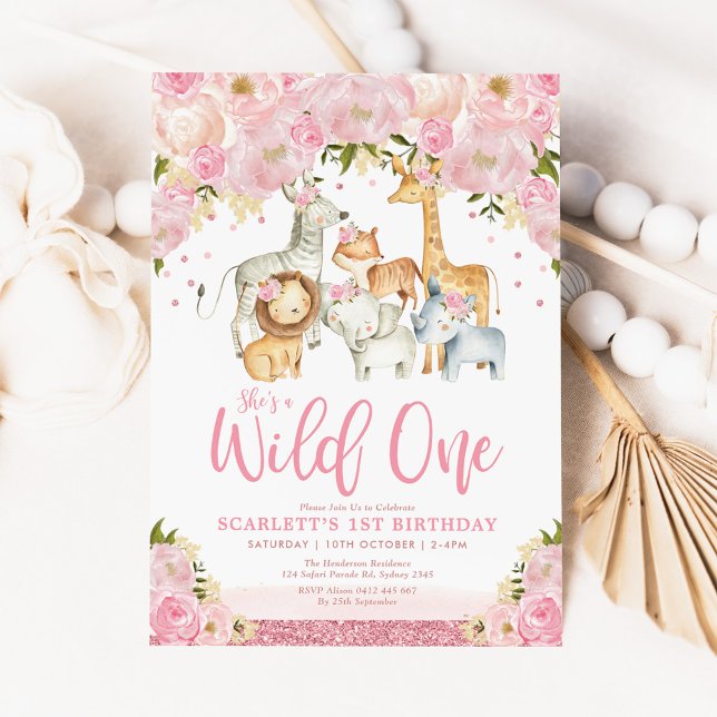 Invitación Un Chica salvaje, animales de Safari, primer cumpl (Subido por el creador)