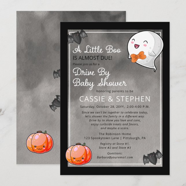Invitación Un Chico Fantasma De Boo Conducido Por Baby Shower (Anverso / Reverso)
