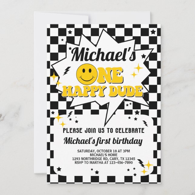 Invitación Un chico feliz primer cumpleaños. (Anverso)