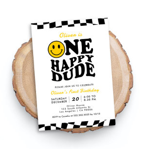 Invitación Un chico feliz Wavy Preppy Sonríe Primer Cumpleaño