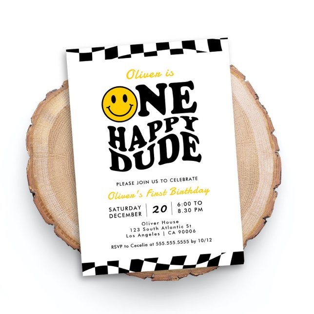 Invitación Un chico feliz Wavy Preppy Sonríe Primer Cumpleaño (Subido por el creador)