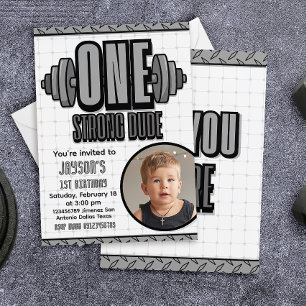 Invitación Un Chico Fuerte - 1er Cumpleaños con Foto