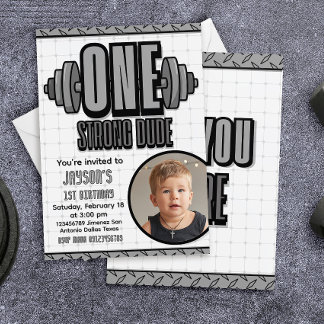 Invitación Un Chico Fuerte - 1er Cumpleaños con Foto