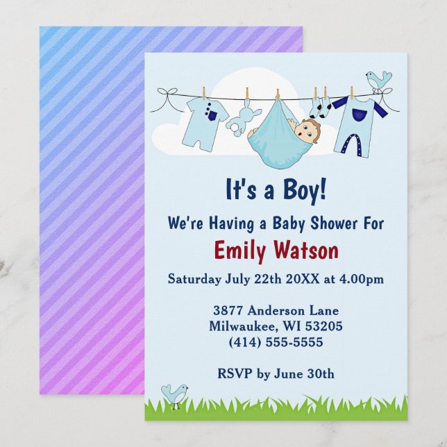 Invitación Un chico lindo en el Baby Shower del Boho de Cloth (Anverso / Reverso)