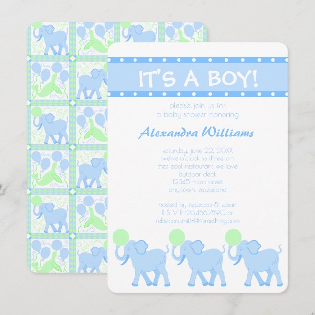 Invitación Un circo azul Baby Shower es un chico adorable (Anverso / Reverso)