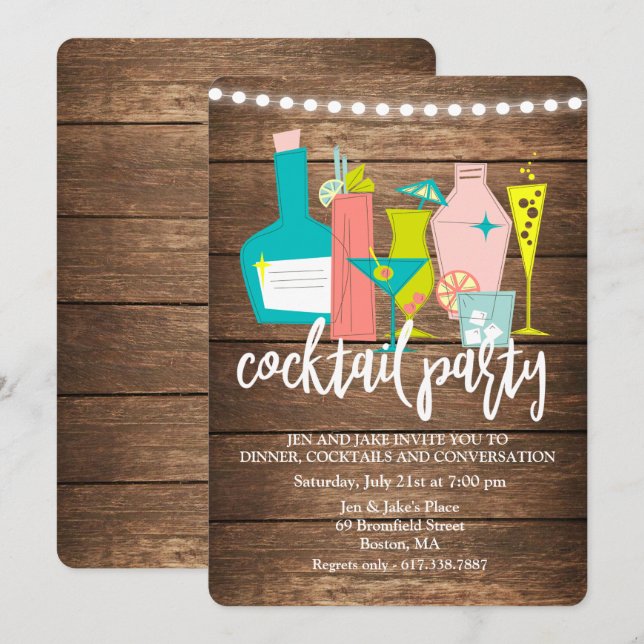 Invitación Un cóctel retro invita a una fiesta (Anverso / Reverso)