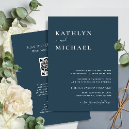 Invitación Un Código QR Azul Dusto En Un Boda De Moda Moderno