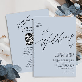 Invitación Un Código QR Azul Dusto Todo En Una Elegante Boda