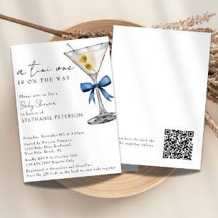 Invitación Un código QR simple Tini One Martini Azul Baby Sho
