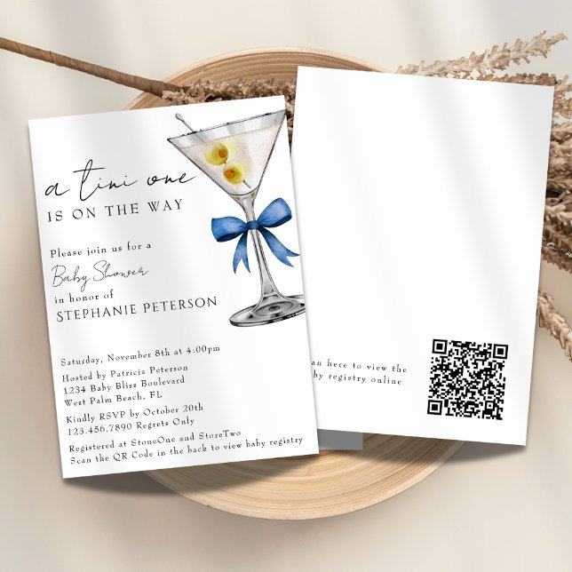 Invitación Un código QR simple Tini One Martini Azul Baby Sho (Subido por el creador)