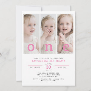 Invitación UN Collage de Fotos de Cumpleaños Minimalista núme