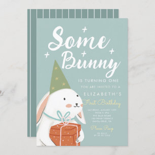 Invitación Un conejo blanco lindo se vuelve un día