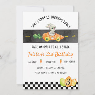 Invitación Un conejo cumple tres años, carrera de conejo de P