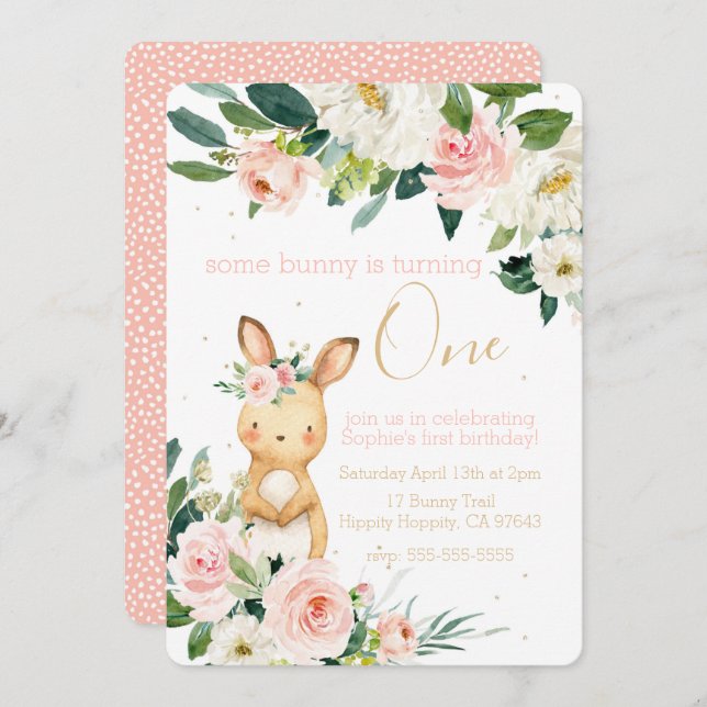 Invitación Un conejo cumple un primer cumpleaños para un Chic (Anverso / Reverso)