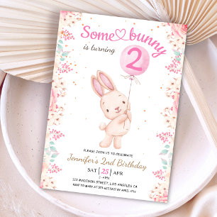 Invitación ¡Un conejo es dos! 2.º Chica de cumpleaños Globo r
