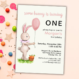 Invitación Un conejo es un globo de conejo lindo, primer cump