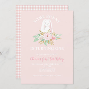Invitación Un conejo es un primer cumpleaños floral